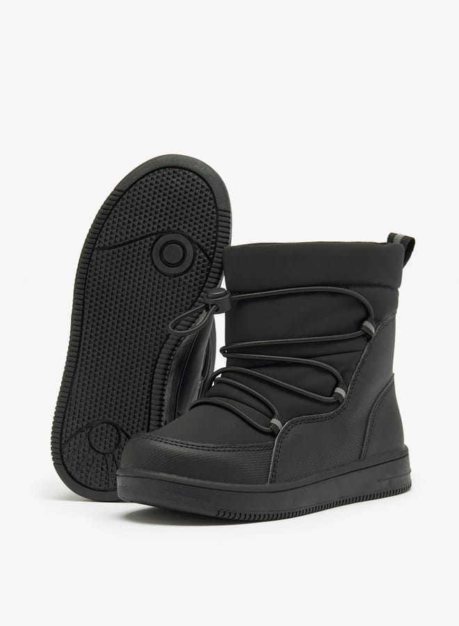 Boys Solid High Cut Slip-On Boots with Drawstring Detail