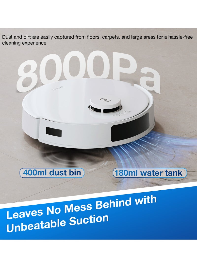 【Upgrade N10 Robotic Vacuum Cleaner, 8000Pa Strongest Suction Robot Cleaner, Anti-Hair Tangle, Deep Sweeping and Mopping, 6400mAh Battery 400 ml 45 W Deebot N20 PRO White