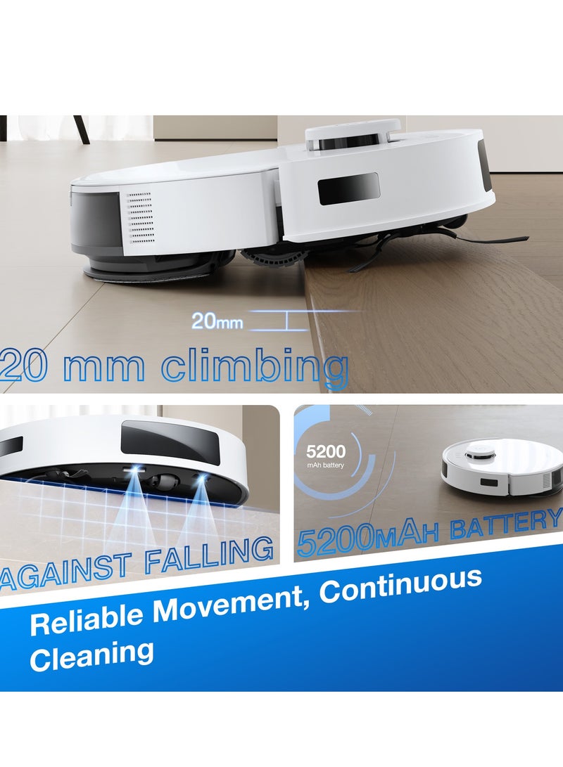 【Upgrade N10 Robotic Vacuum Cleaner, 8000Pa Strongest Suction Robot Cleaner, Anti-Hair Tangle, Deep Sweeping and Mopping, 6400mAh Battery 400 ml 45 W Deebot N20 PRO White