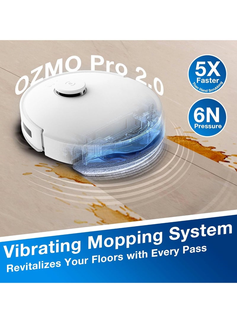 【Upgrade N10 Robotic Vacuum Cleaner, 8000Pa Strongest Suction Robot Cleaner, Anti-Hair Tangle, Deep Sweeping and Mopping, 6400mAh Battery 400 ml 45 W Deebot N20 PRO White