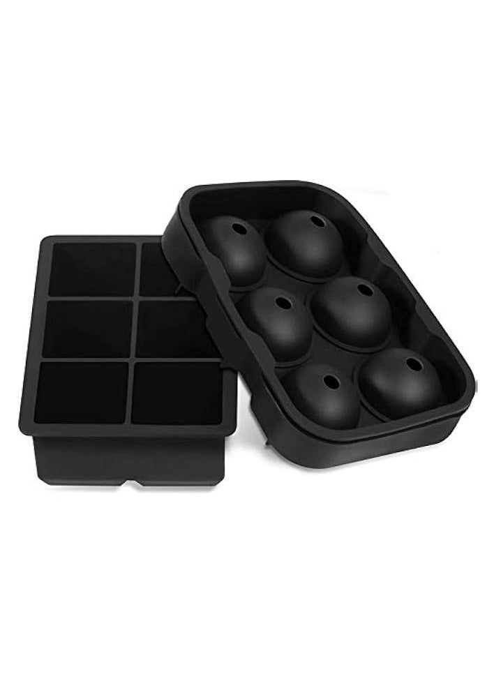 Large Size Ice Maker Hold Silicone Cube Tray And Ball (Set Of 2) Black