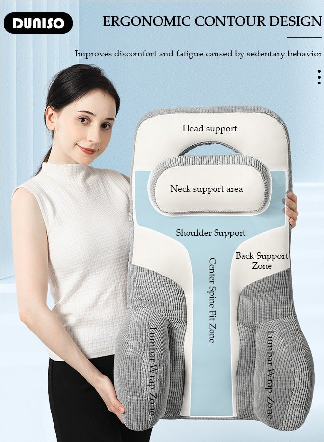 Lumbar Support Pillow for Office Chair, Ergonomic Back Cushion for Pain Relief & Improve Sitting Posture, Back & Neck Support with Portable Design,Adjustable Straps Pillow for Office Chair, Wheelchair, Desk Chair, Computer Chair, Gaming Chair