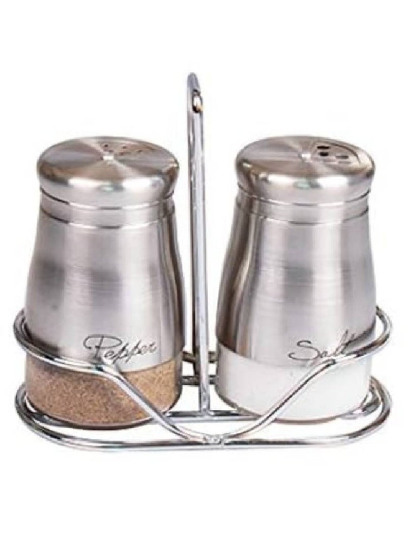 Art set of 2 Glass Spice Jar, Salt & Pepper with Stainless Steel Coating and Metal Stand, Silver Q-SP-GL6