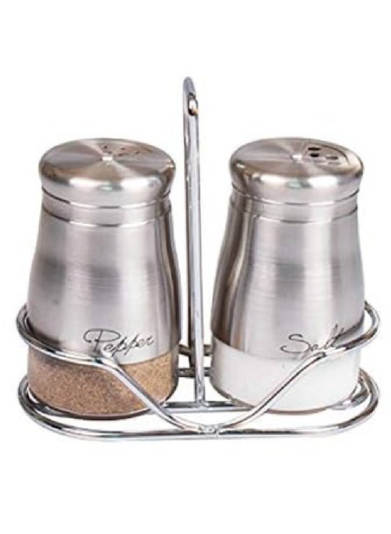 Art set of 2 Glass Spice Jar, Salt & Pepper with Stainless Steel Coating and Metal Stand, Silver Q-SP-GL6