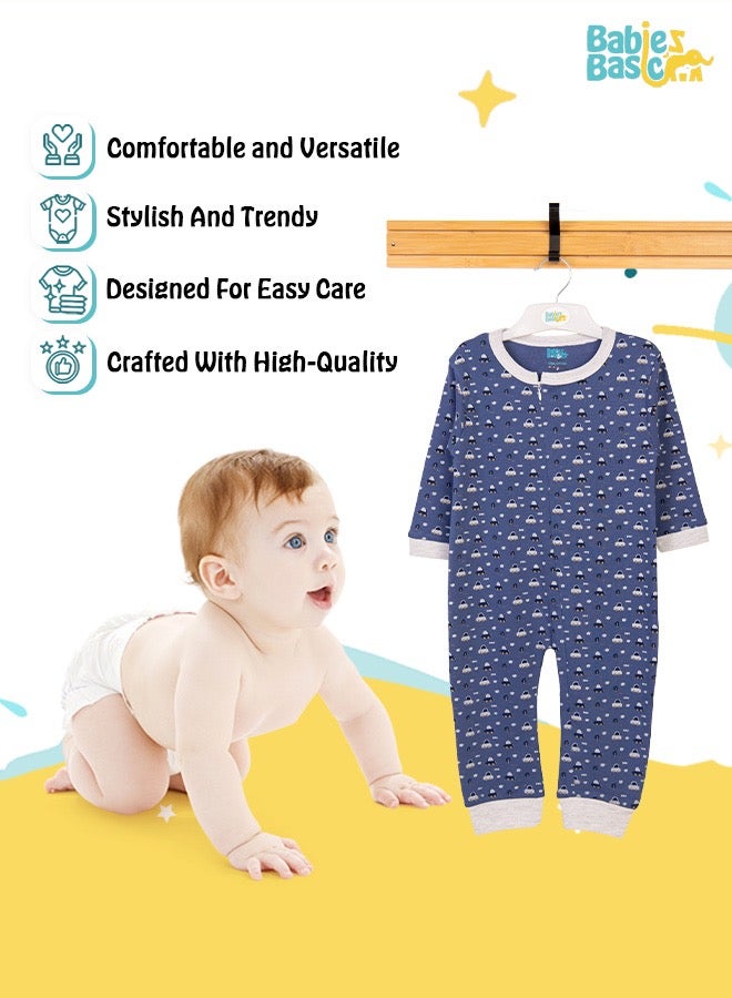 100% Cotton Printed Long Sleeves Jumpsuit/Romper/Sleepsuit For Babies