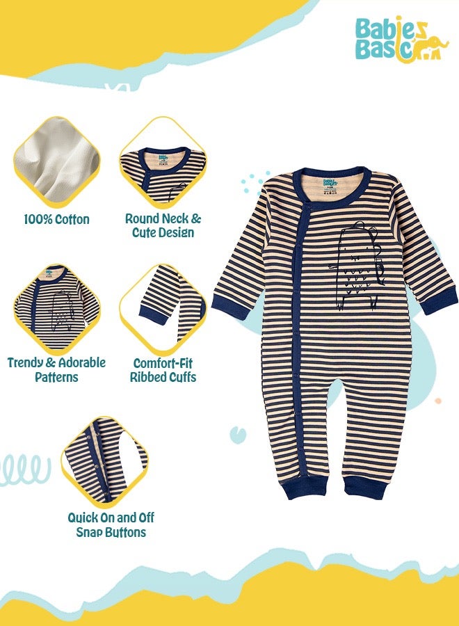 100% Cotton Printed Long Sleeves Jumpsuit/Romper/Sleepsuit For Babies