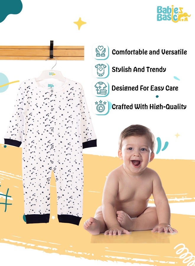 100% Cotton Printed Long Sleeves Jumpsuit/Romper/Sleepsuit For Babies