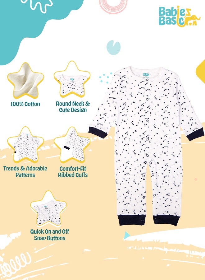 100% Cotton Printed Long Sleeves Jumpsuit/Romper/Sleepsuit For Babies