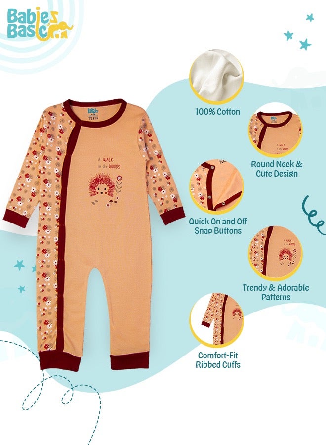 100% Cotton Printed Long Sleeves Jumpsuit/Romper/Sleepsuit For Babies