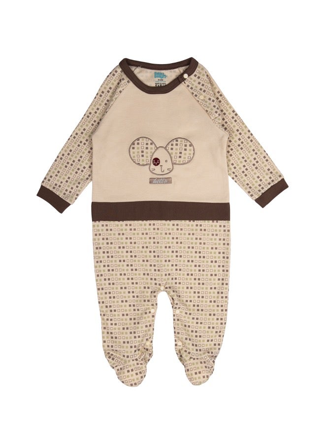 100% Cotton Printed Long Sleeves Jumpsuit/Romper/Sleepsuit With Feet Covering For Babies