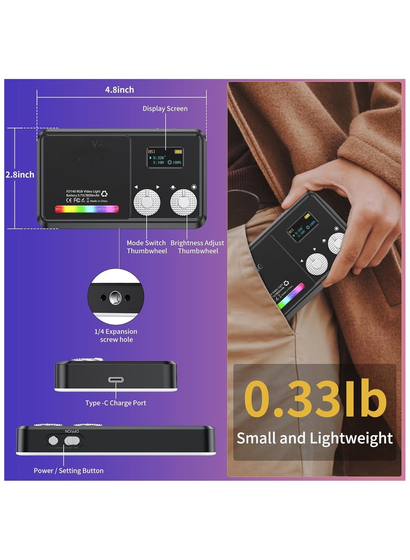 VL140 RGB Video Light – Portable 3600mAh Battery LED Panel with 360 Full Color, 20 Light Effects, CRI ≥ 95, 2500-9000K for DSLR Photography and Videography