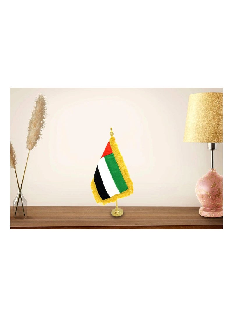 UAE Table Flag Stand–Durable Metal Flagpole Holder For Office,Home,Desk,Or Events Conference Table Decoration–Mini Flags Pole Holder-Metal Flag Stand For Schools