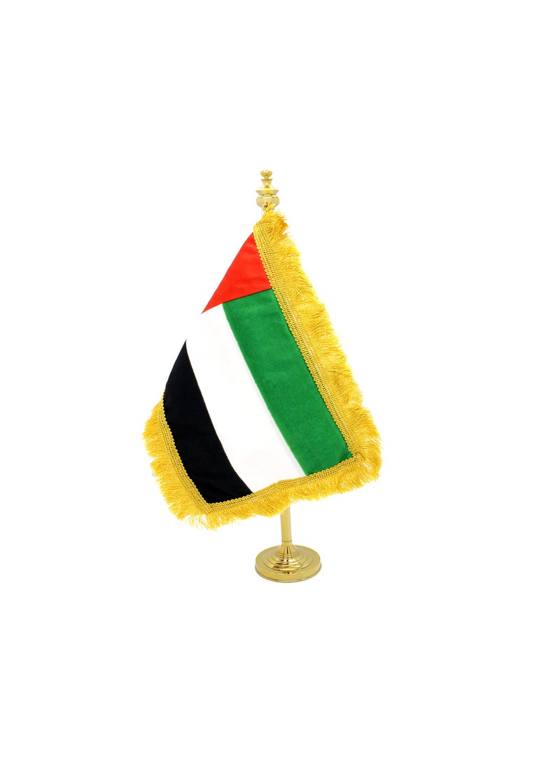 UAE Table Flag Stand–Durable Metal Flagpole Holder For Office,Home,Desk,Or Events Conference Table Decoration–Mini Flags Pole Holder-Metal Flag Stand For Schools