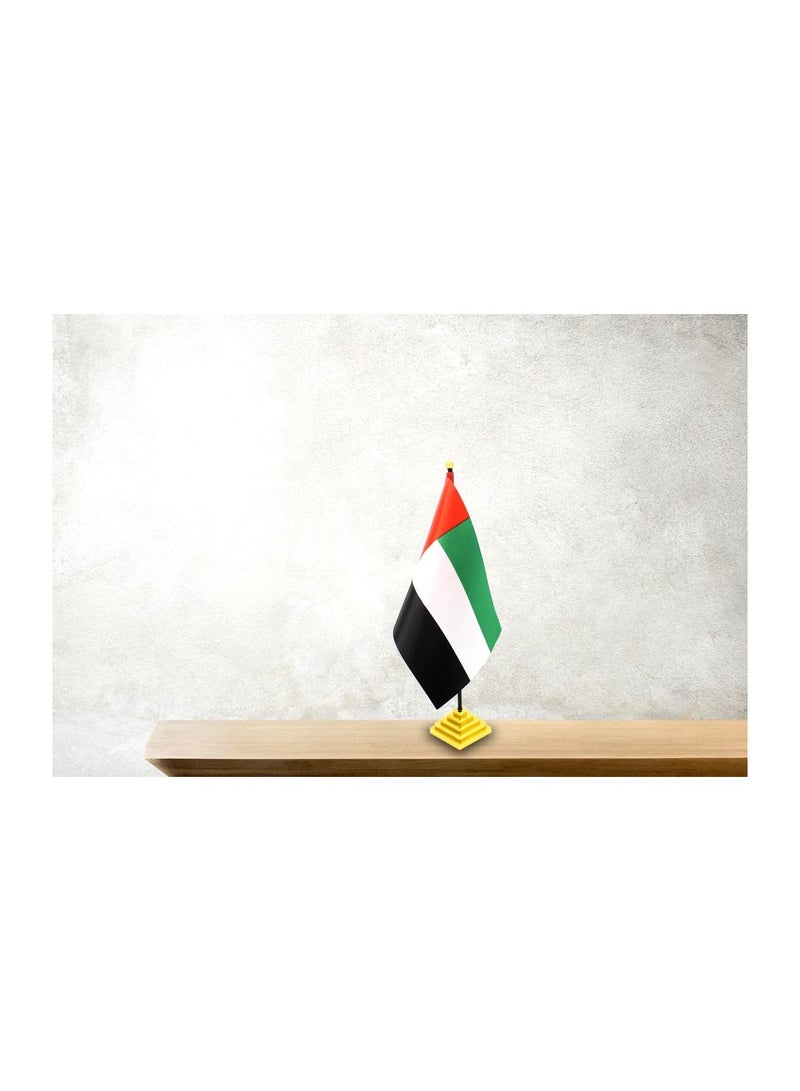 UAE Metal Table Flag Stand–Mini Flags Pole Holder–Durable Flagpole Holder For Office,Home,Desk,Or Events Conference Table Decoration-Metal Flag Stand For Schools