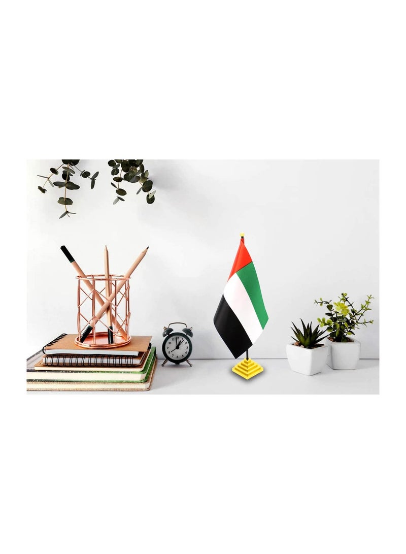 UAE Metal Table Flag Stand–Mini Flags Pole Holder–Durable Flagpole Holder For Office,Home,Desk,Or Events Conference Table Decoration-Metal Flag Stand For Schools