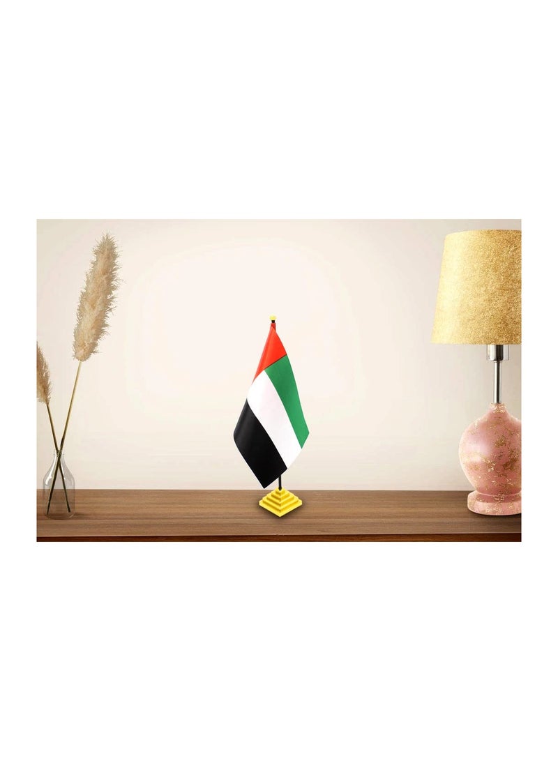 UAE Metal Table Flag Stand–Mini Flags Pole Holder–Durable Flagpole Holder For Office,Home,Desk,Or Events Conference Table Decoration-Metal Flag Stand For Schools