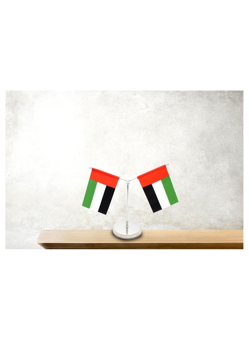 UAE Metal Table Flag Stand–Y Shape Double Mini Flags Pole Holder-Durable Flagpole Holder For Office,Home,Desk Or Events Conference Table Decoration–Metal Flag Stand For Schools