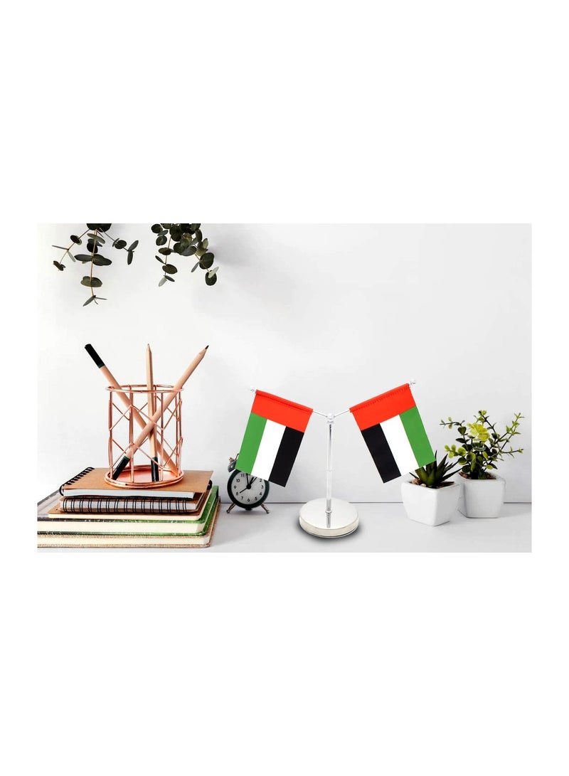 UAE Metal Table Flag Stand–Y Shape Double Mini Flags Pole Holder-Durable Flagpole Holder For Office,Home,Desk Or Events Conference Table Decoration–Metal Flag Stand For Schools