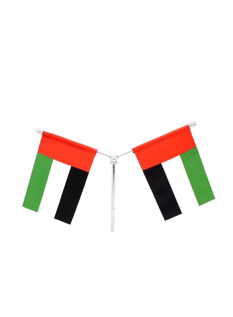 UAE Metal Table Flag Stand–Y Shape Double Mini Flags Pole Holder-Durable Flagpole Holder For Office,Home,Desk Or Events Conference Table Decoration–Metal Flag Stand For Schools