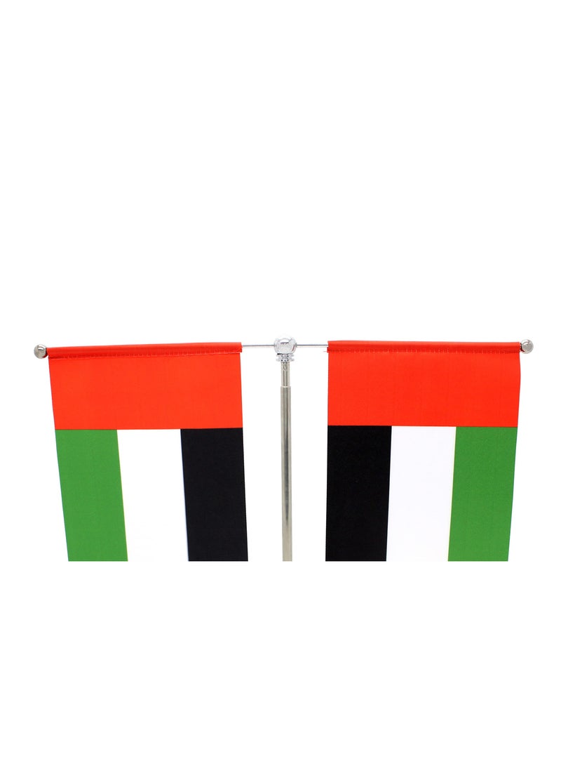 UAE Metal Table Flag Stand–Durable Flagpole Holder For Office,Home,Desk,Or Events Conference Table Decoration-Metal Flag Stand For Schools–T Shape Double Mini Flags Pole Holder