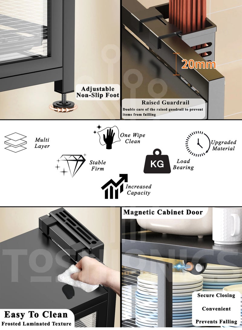 Heavy Duty 3 Tier Kitchen Organizer Countertop Freestanding Dustproof With Double Magnetic Doors Dish Drying Utensil Storage Rack Cutlery And Chopstick Baskets Hooks Easy Assembly And Frosted Texture