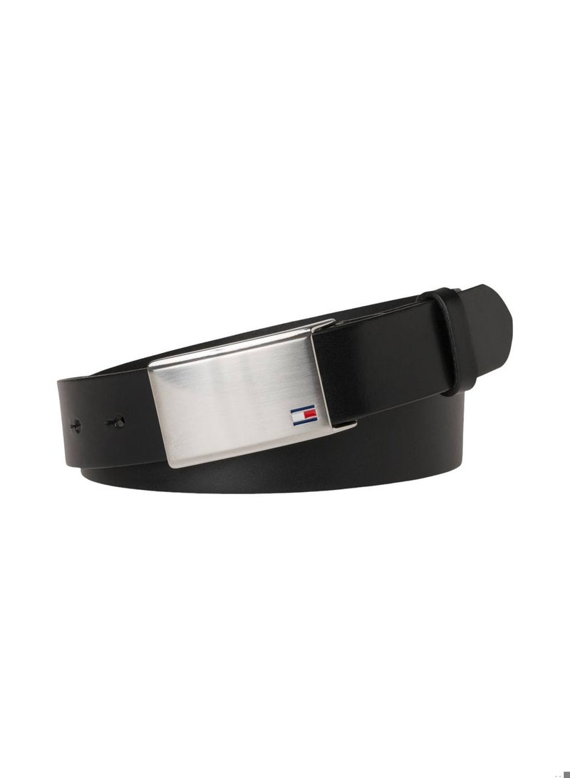 Men's Adjustable Logo Plaque Belt - Leather, Black