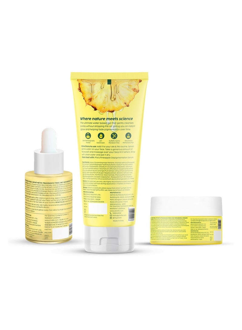 Pineapple Pigmentation Skincare Kit For Dark Spot Removal Cleanser Face Serum and Moisturizer Combo With 2 percent Alpha Arbutin For Women and Men Pack of 3