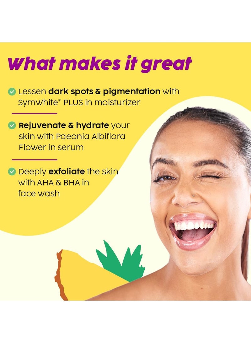 Pineapple Pigmentation Skincare Kit For Dark Spot Removal Cleanser Face Serum and Moisturizer Combo With 2 percent Alpha Arbutin For Women and Men Pack of 3
