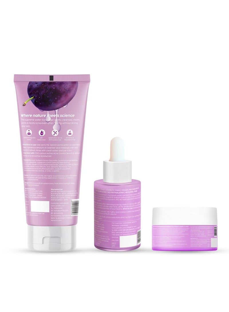 Jamun Cleanser and 2 PERCENT Salicylic Acid Serum With Smoothie Moisturizer Combo Detoxifies The Skin Reduces Active Acne Fades Blemishes All Skin Types