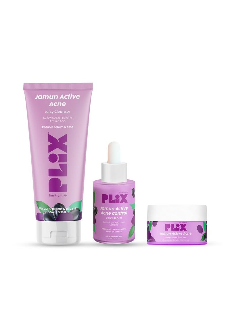 Jamun Cleanser and 2 PERCENT Salicylic Acid Serum With Smoothie Moisturizer Combo Detoxifies The Skin Reduces Active Acne Fades Blemishes All Skin Types