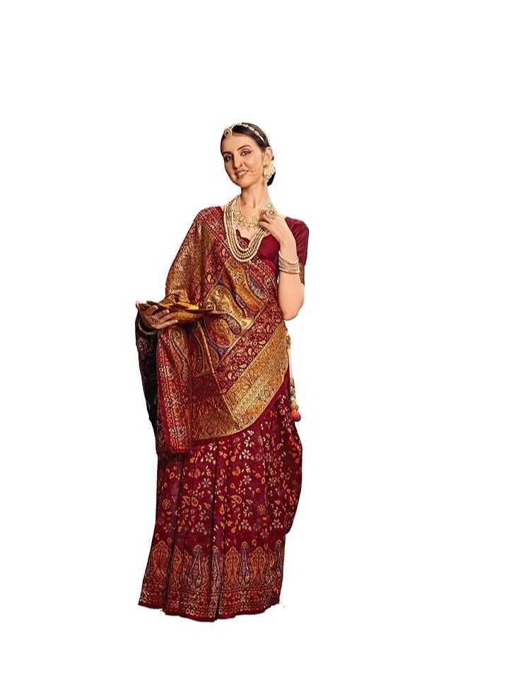 Women's Kanchipuram Silk Half and Half Woven Saree With Blouse Piece