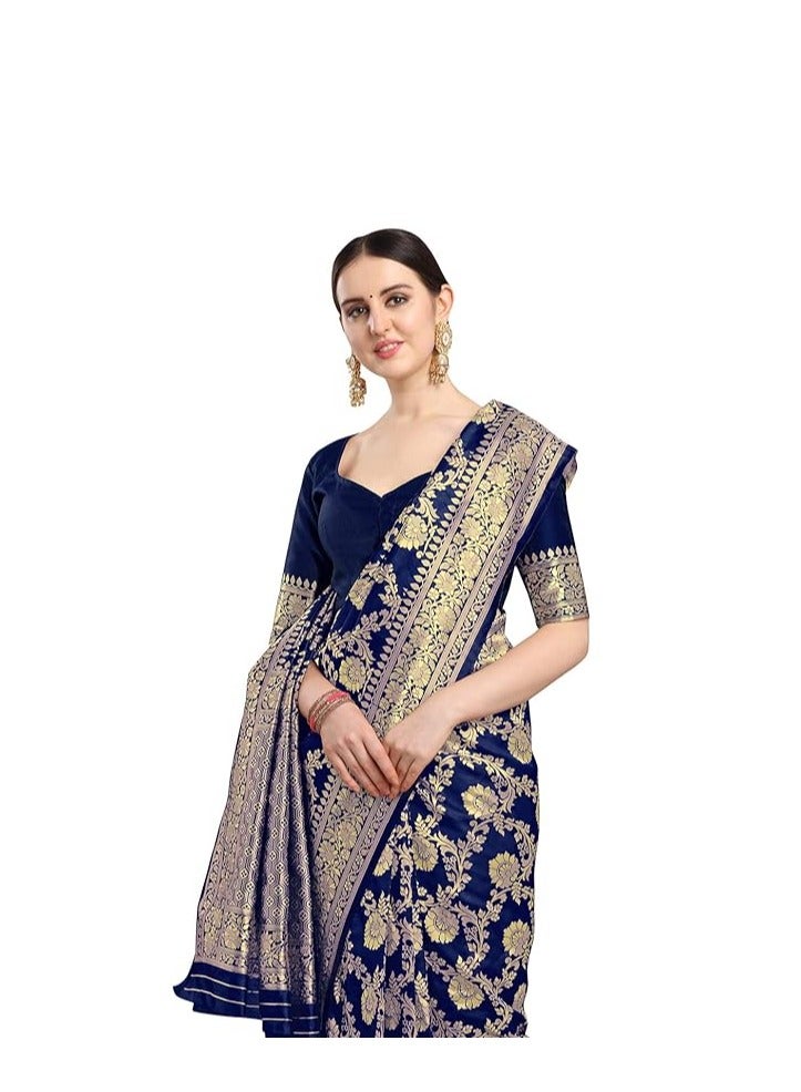 Women's Kanchipuram Silk Half and Half Woven Saree With Blouse Piece