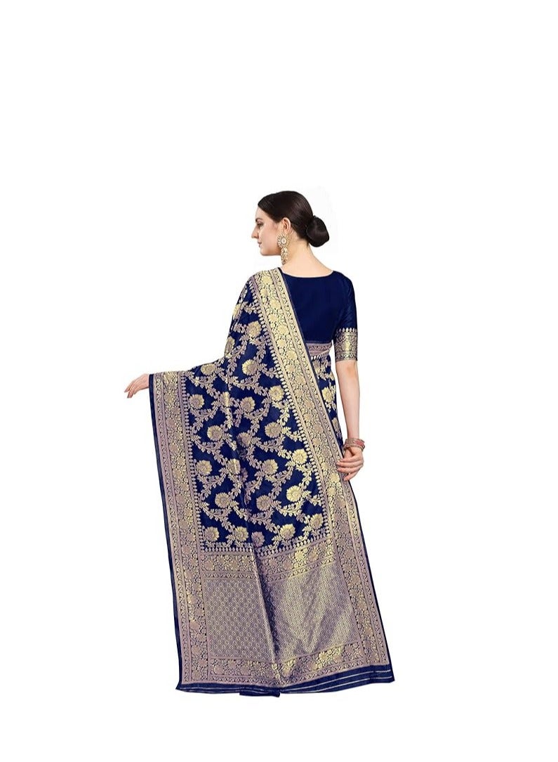 Women's Kanchipuram Silk Half and Half Woven Saree With Blouse Piece