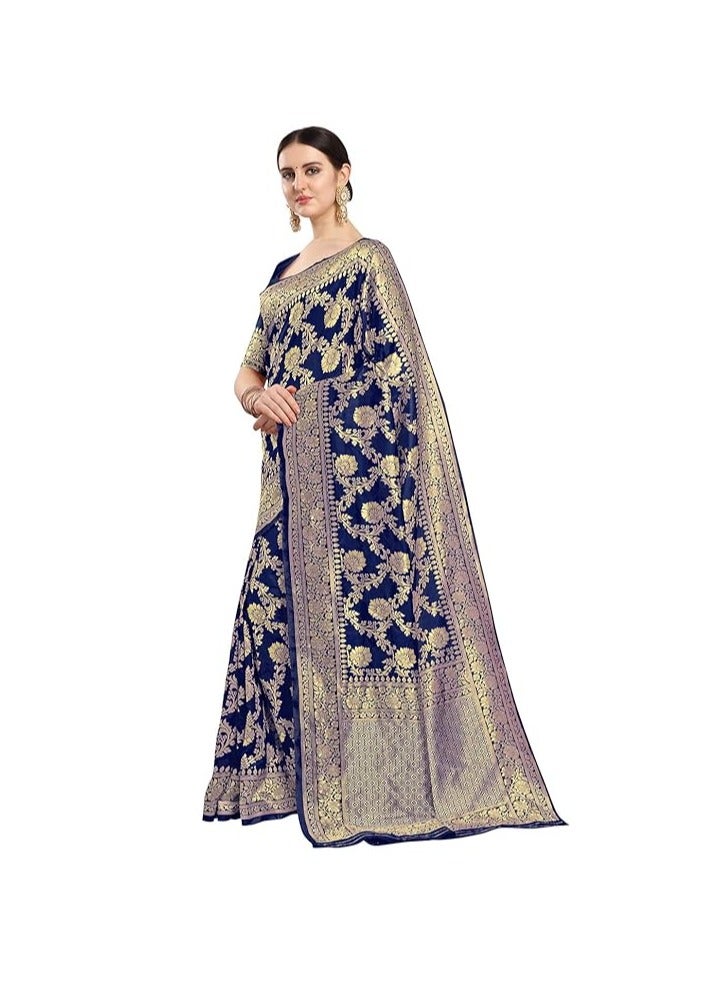 Women's Kanchipuram Silk Half and Half Woven Saree With Blouse Piece