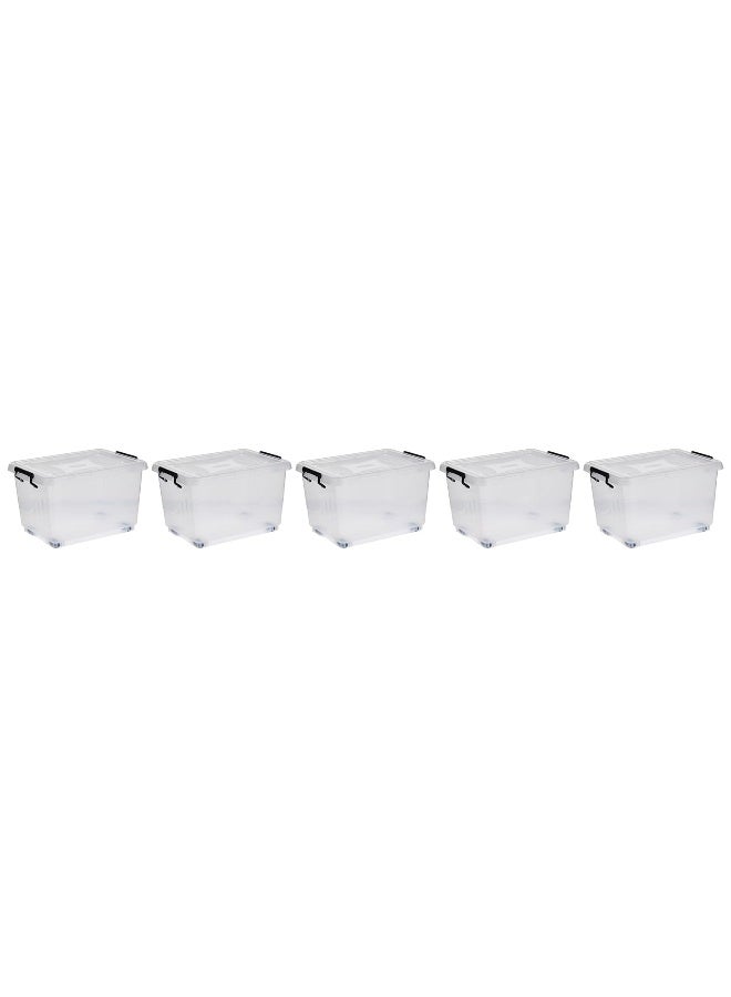 22L Plastic Storage Set of 6 Box with Wheels & Lockable Lid (Transparent)
