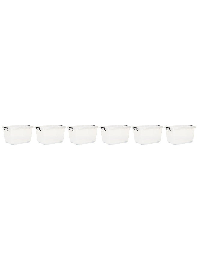 33L Clear Plastic Storage Set of 6 Box with Wheels & Lockable Lid