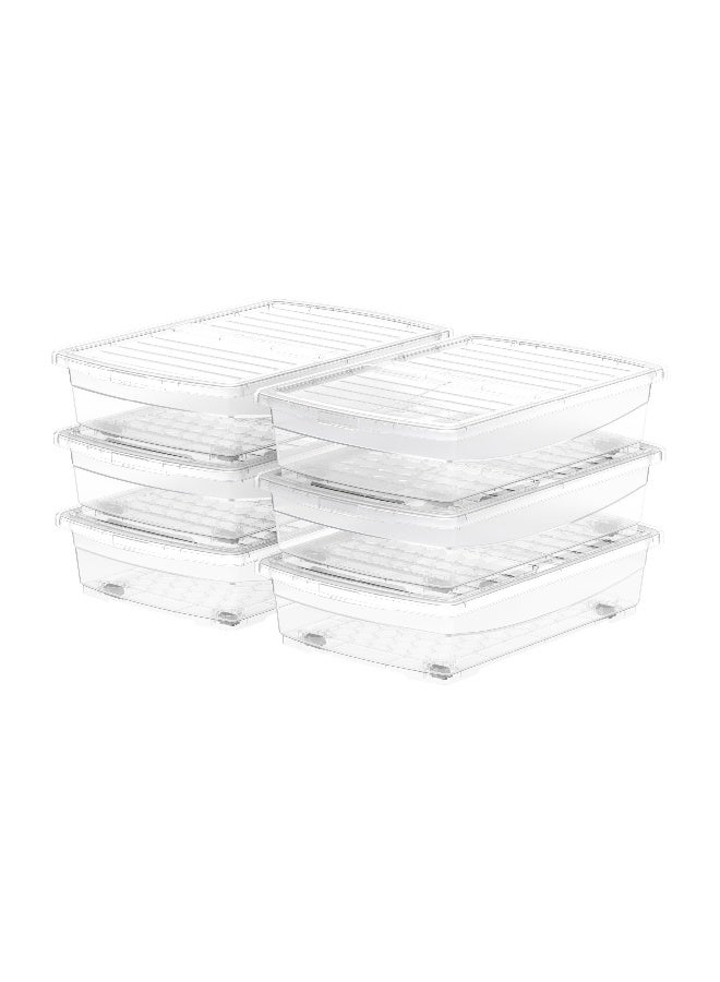 25L Clear Plastic Storage Set of 6 Box with Wheels & Lockable Lid