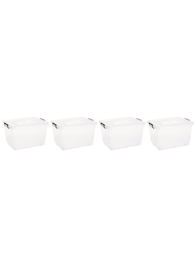 55L Clear Plastic Storage Set of 4 Box with Wheels & Lockable Lid