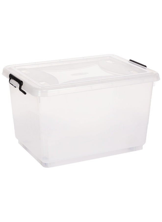 55L Clear Plastic Storage Set of 4 Box with Wheels & Lockable Lid
