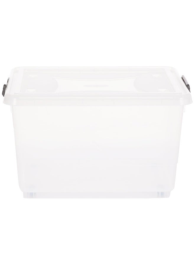 55L Clear Plastic Storage Set of 4 Box with Wheels & Lockable Lid