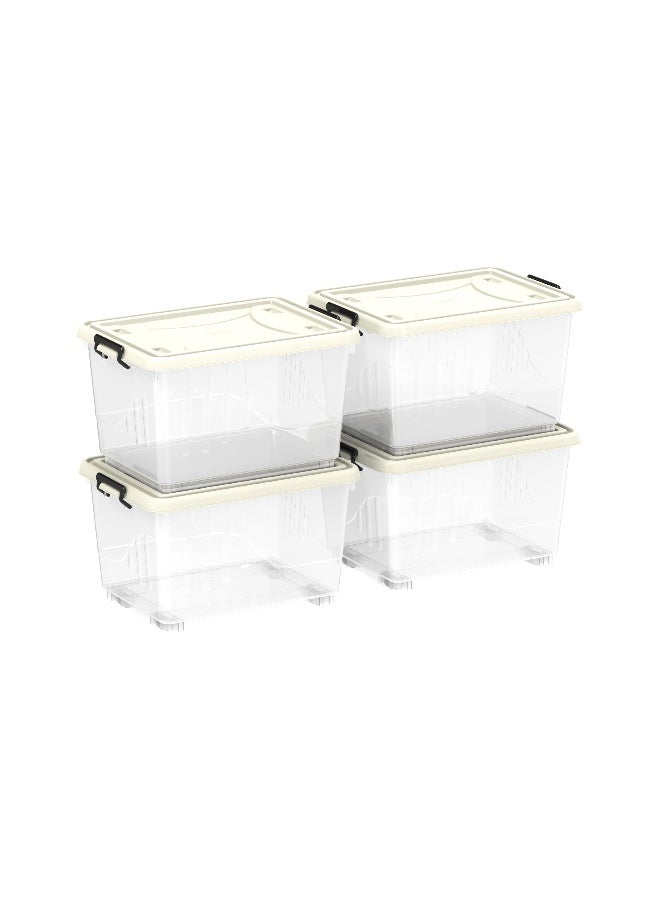 55L Clear Plastic Storage Set of 2 Box with Wheels & Lockable Lid
