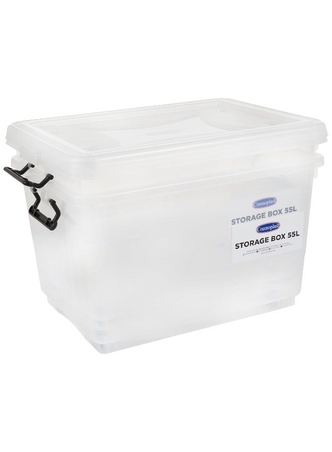 55L Clear Plastic Storage Set of 2 Box with Wheels & Lockable Lid