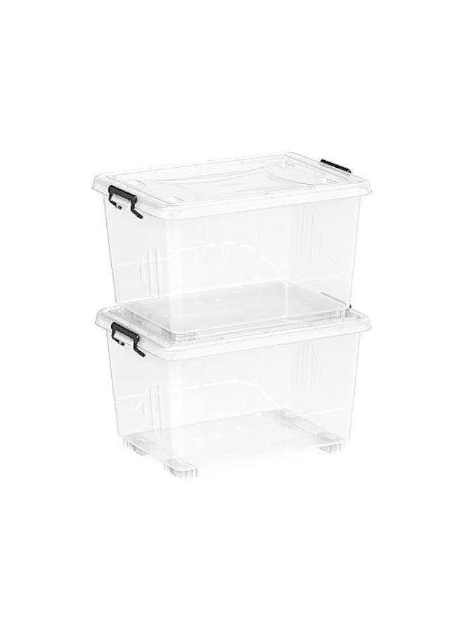 55L Clear Plastic Storage Set of 2 Box with Wheels & Lockable Lid