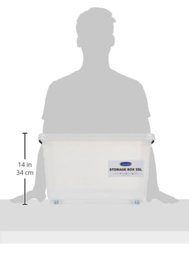 55L Clear Plastic Storage Set of 2 Box with Wheels & Lockable Lid