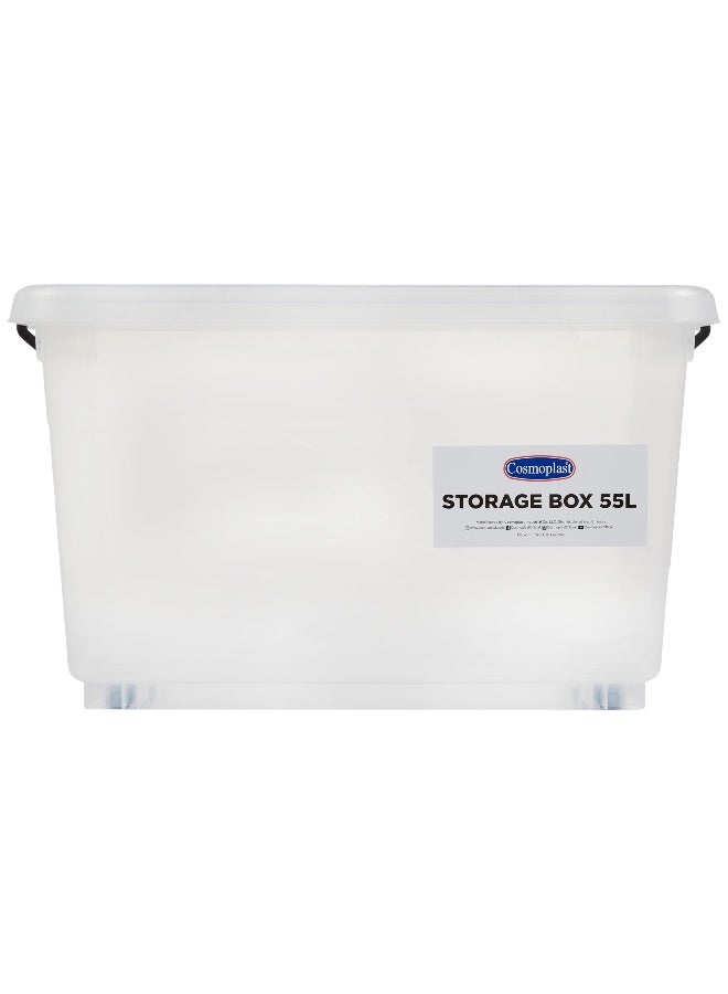55L Clear Plastic Storage Set of 2 Box with Wheels & Lockable Lid