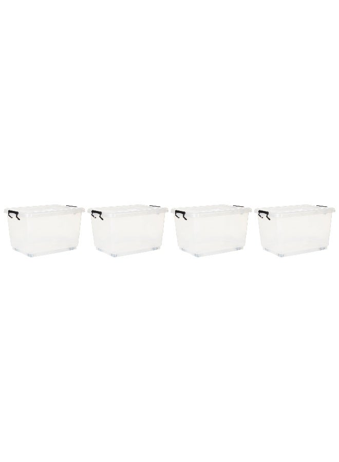 33L Clear Plastic Storage Set of 4 Box with Wheels & Lockable Lid