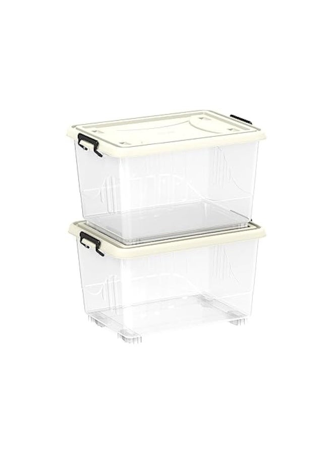 55L Clear Plastic Storage Set of 2 Box with Wheels & Lockable Lid