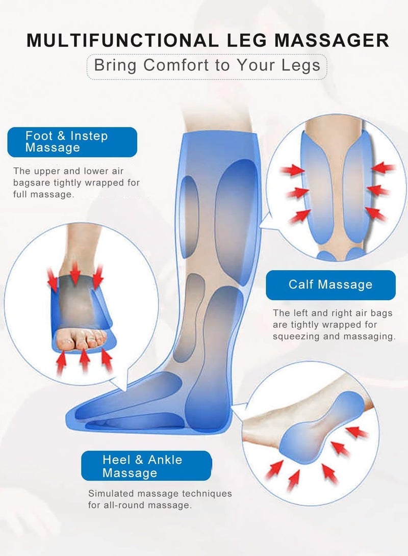 Air Compression Leg Massager with Heat, Simulates Kneading and Stroking of Tissues by Using an Inflatable Garment, Gifts for Women Men (Grey)