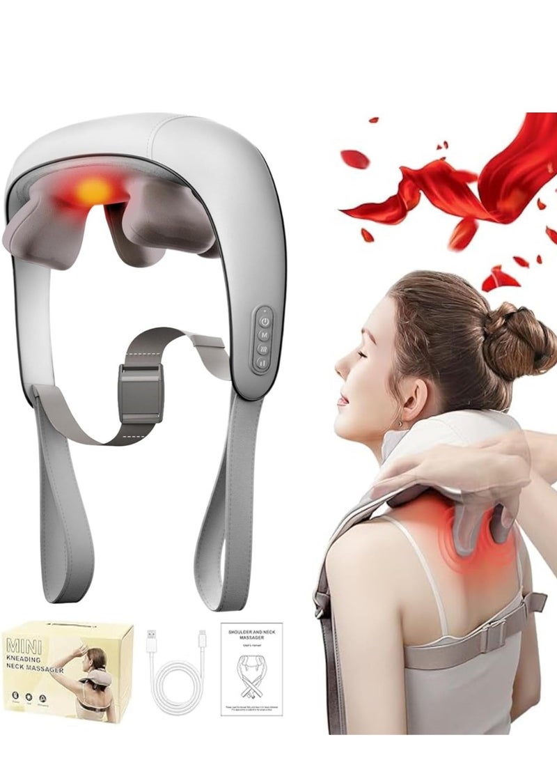 Shiatsu Neck and Shoulder  Massager with Heat for Pain Relief Deep Tissue, Massage at home for Muscle Relaxation (Grey)