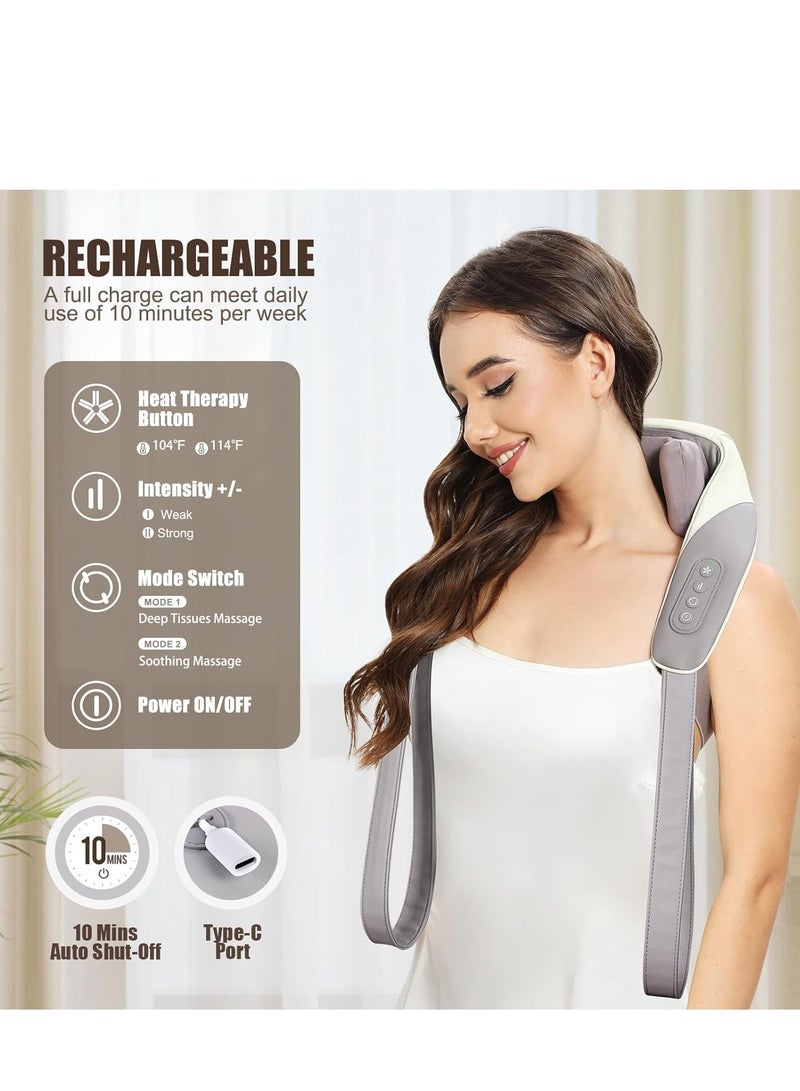 Shiatsu Neck and Shoulder  Massager with Heat for Pain Relief Deep Tissue, Massage at home for Muscle Relaxation (Grey)